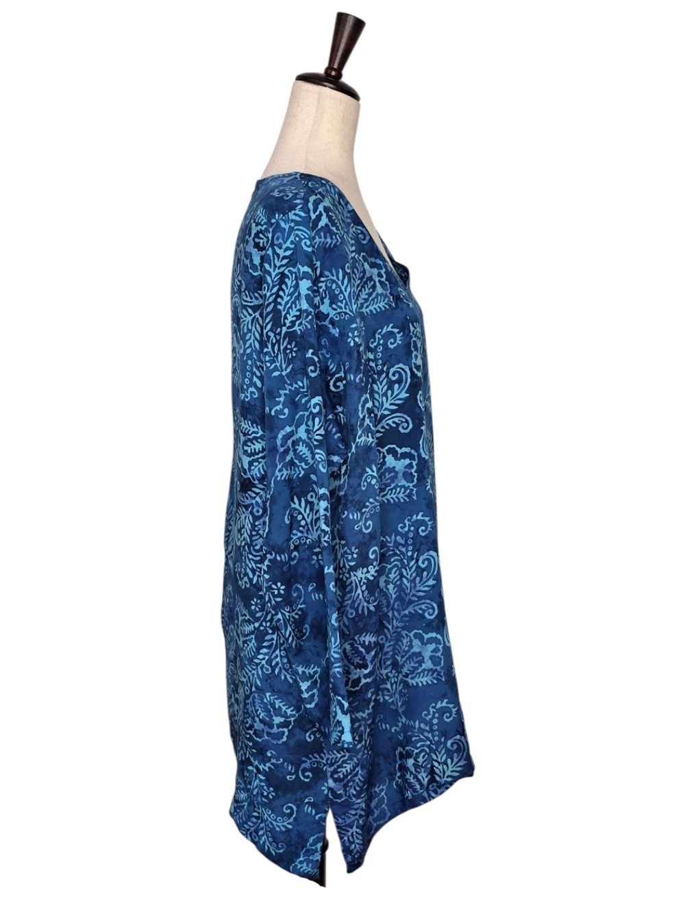 Soft Surroundings Teal Vine Print V-neck Long Sleeve Tunic - Picture 4 of 7